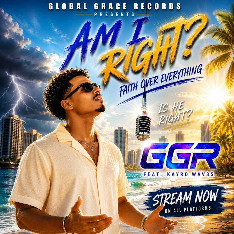 AM I RIGHT? single artwork featuring Kayro Wav3z on a beach